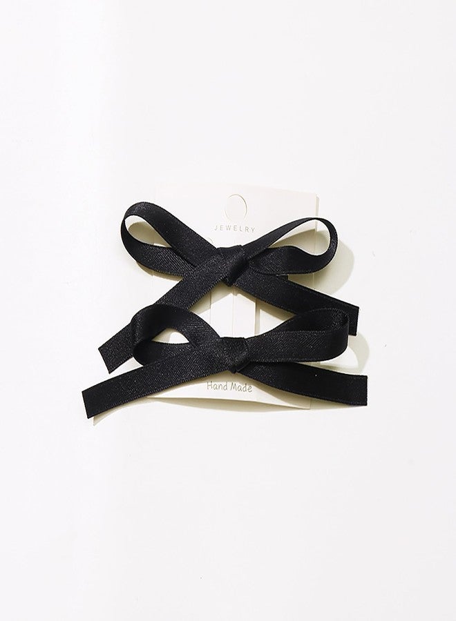 Cerun 10PCS Luxury Hair Clip, Black 10mm Double-Sided Satin Ribbon Hair Bows & Clips for Women Girls Toddlers Tiny Bow Claw Clip for Thick Fine Hair - Image 2