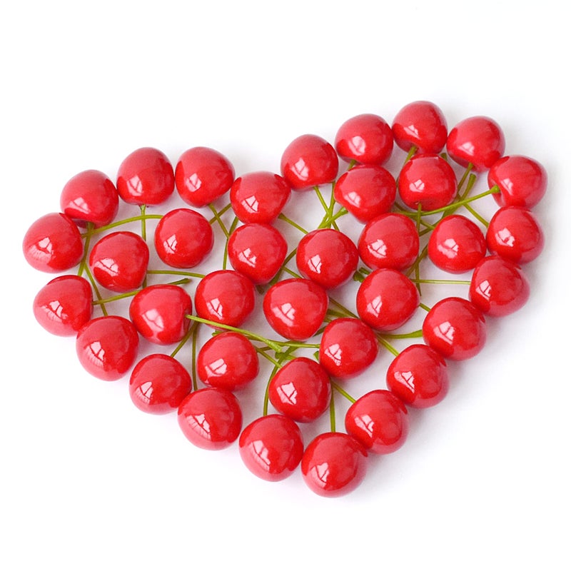 Chewarelly 36 Pcs Artificial Lifelike Cherries Fake Cherry Simulation Fruit Ornament for Home Kitchen Wedding Party Decoration Photography Prop Red