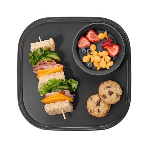 Madesmart طبق ميدسمارت القابل لإعادة الاستخدام/صينية تقديم للمقبلات والوجبات الخفيفة، صينية تقديم آمنة للطعام مع وعاء غمس قابل للإزالة، كربون - Image 1