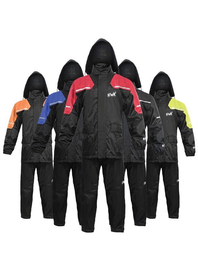 HWK Motorcycle Rain Suit for Men and Women, Two-Piece Waterproof Motorcycle Rain Gear with Reflective Jacket and Pants, All-Season Weatherproof Protection for Riding, Red, Medium - Image 1