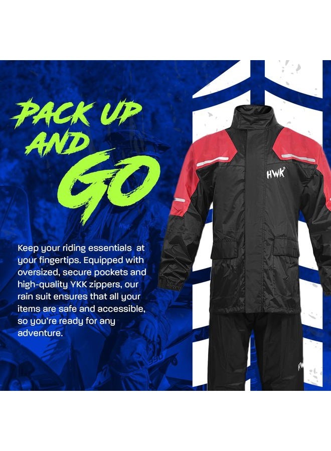 HWK Motorcycle Rain Suit for Men and Women, Two-Piece Waterproof Motorcycle Rain Gear with Reflective Jacket and Pants, All-Season Weatherproof Protection for Riding, Red, Medium - Image 5