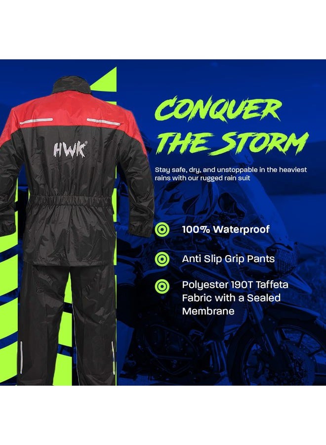 HWK Motorcycle Rain Suit for Men and Women, Two-Piece Waterproof Motorcycle Rain Gear with Reflective Jacket and Pants, All-Season Weatherproof Protection for Riding, Red, Medium - Image 2