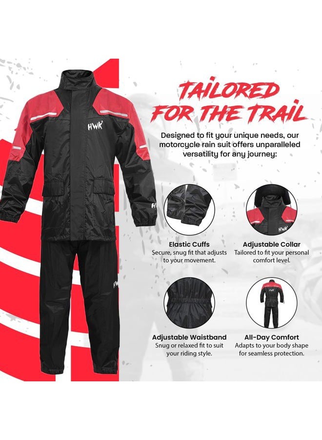 HWK Motorcycle Rain Suit for Men and Women, Two-Piece Waterproof Motorcycle Rain Gear with Reflective Jacket and Pants, All-Season Weatherproof Protection for Riding, Red, Medium - Image 4