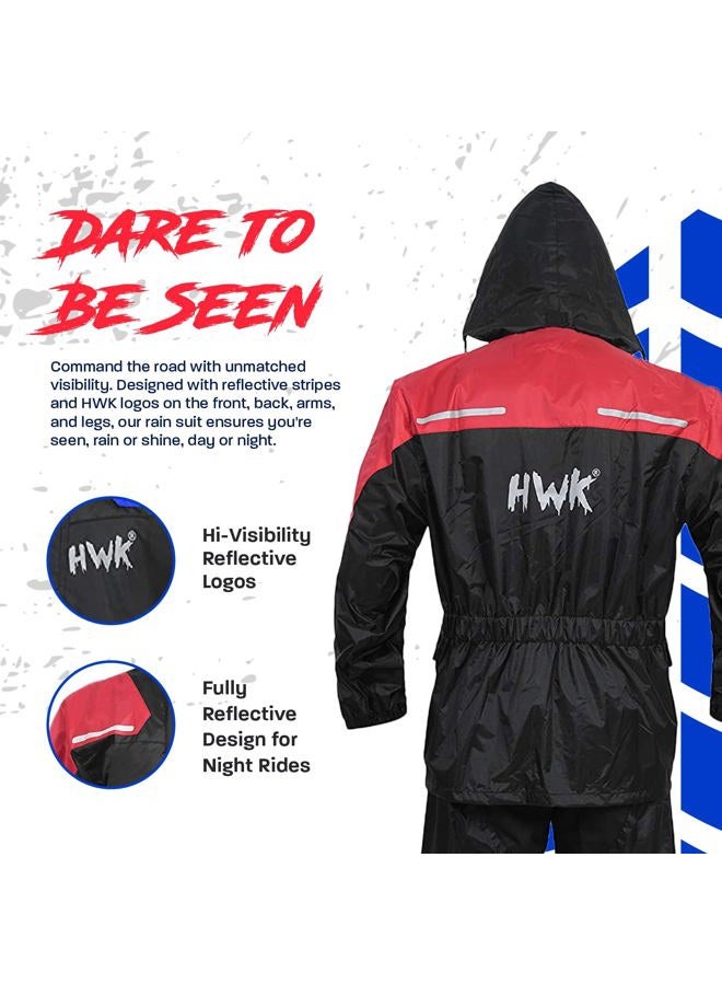 HWK Motorcycle Rain Suit for Men and Women, Two-Piece Waterproof Motorcycle Rain Gear with Reflective Jacket and Pants, All-Season Weatherproof Protection for Riding, Red, Medium - Image 3