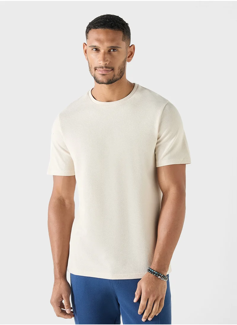 ايكونيك Iconic Textured Crew Neck T-shirt with Short Sleeve