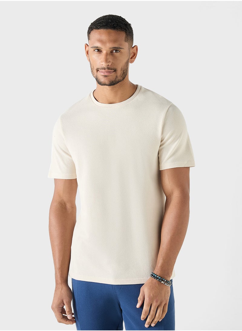 Iconic Iconic Textured Crew Neck T-shirt with Short Sleeve  - Image 1