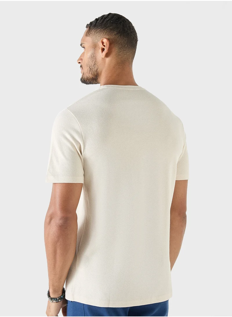 Iconic Iconic Textured Crew Neck T-shirt with Short Sleeve