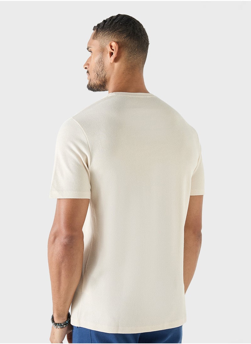 Iconic Iconic Textured Crew Neck T-shirt with Short Sleeve  - Image 2