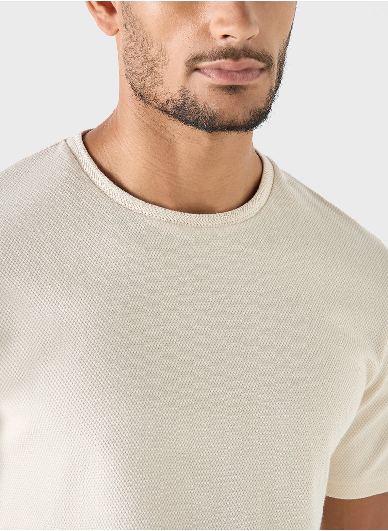 Iconic Iconic Textured Crew Neck T-shirt with Short Sleeve  - Image 3