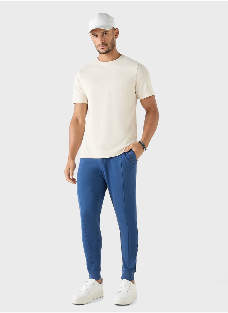 Iconic Iconic Textured Crew Neck T-shirt with Short Sleeve  - Image 4