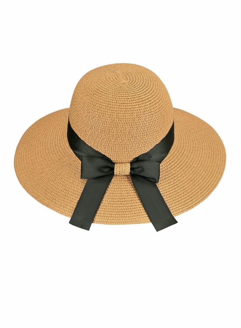 Stylish Women's Wide Brim Straw Sun Hat, Versatile Foldable Fedora Bucket Hat for Beach and Outdoor Fashion. Perfect for Sun Protection and Trendy Looks! - Image 1