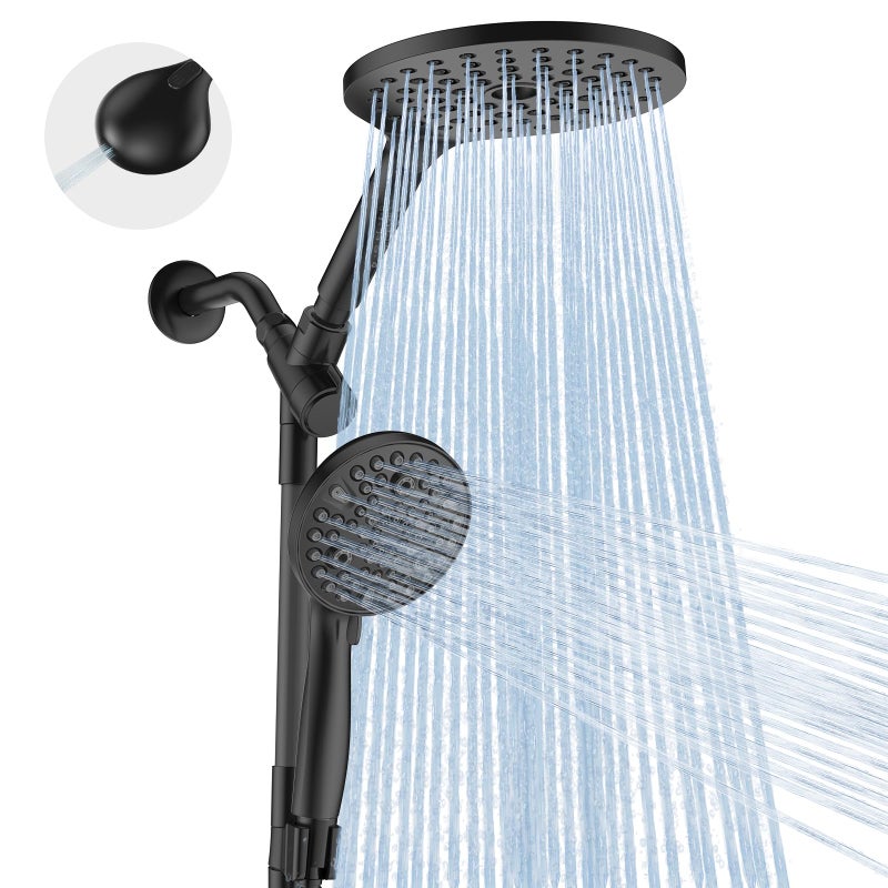MakeFit Dual Handheld Shower Head Combo, 2-in-1 Rain Shower Heads System 8 Inch Rainfall Shower Head and 10 Modes High Pressure Hand Held Showerhead with Built-in Power Wash - Image 1