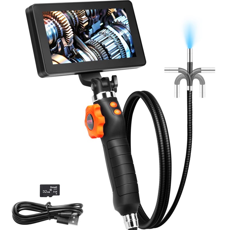 VEVOR Articulating Borescope Camera with Light, Two-Way Articulated Endoscope Inspection Camera with 6.4mm Tiny Lens, 5" IPS 1080P HD Screen, 8X Zoom, 8 LED Light Snake Camera for Automotive, Plumbing - Image 1