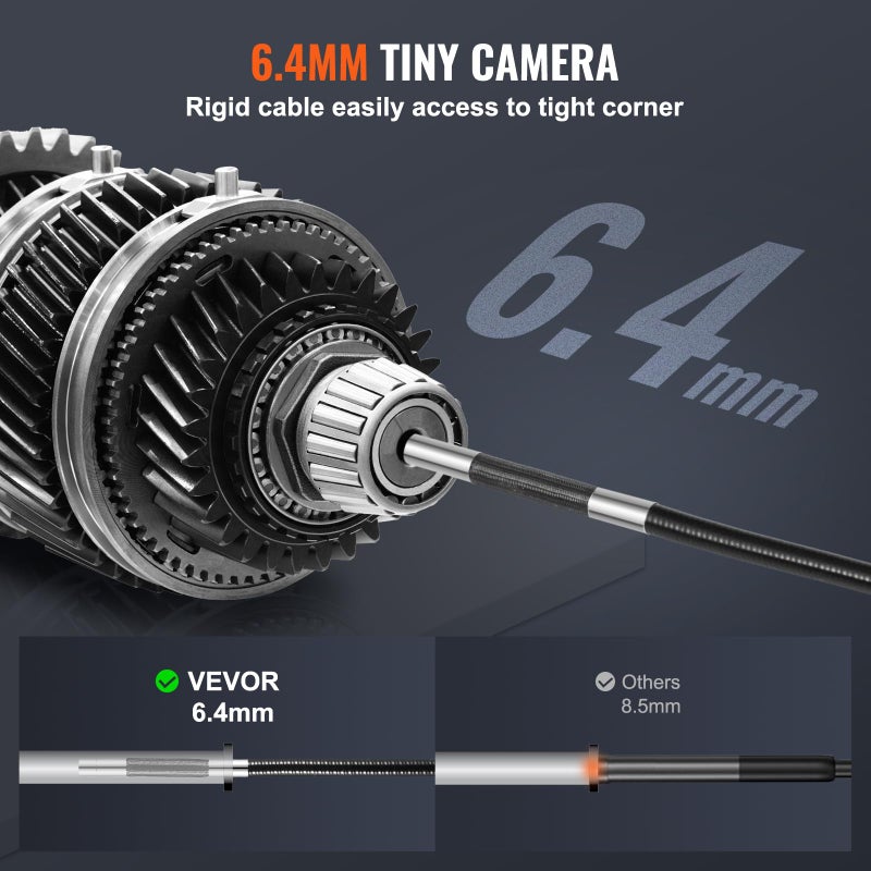 VEVOR Articulating Borescope Camera with Light, Two-Way Articulated Endoscope Inspection Camera with 6.4mm Tiny Lens, 5" IPS 1080P HD Screen, 8X Zoom, 8 LED Light Snake Camera for Automotive, Plumbing - Image 3