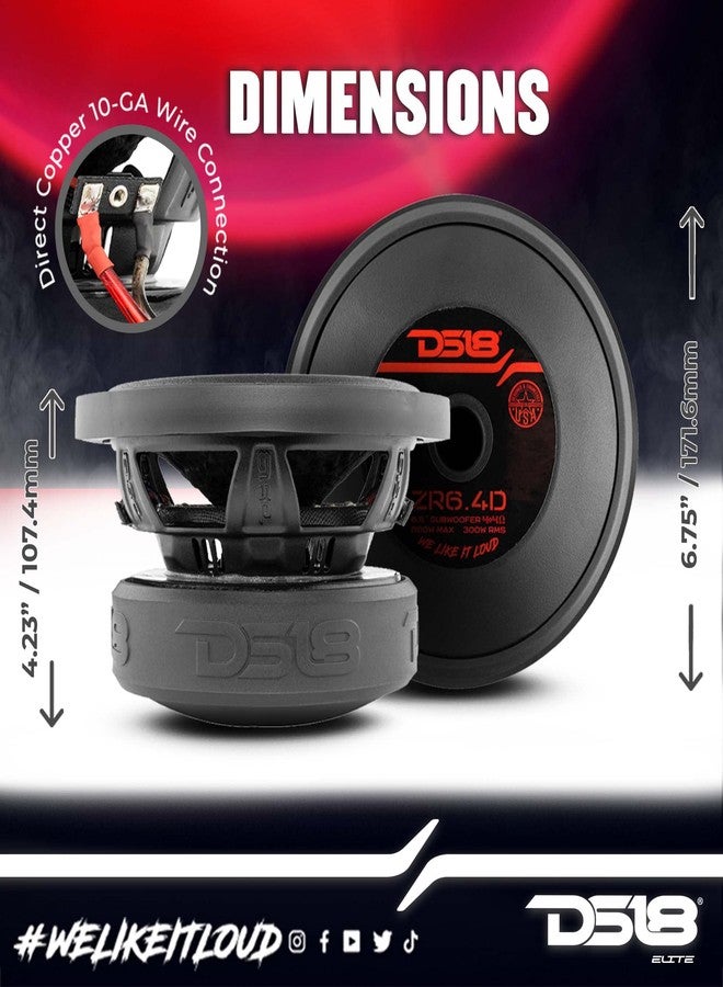دي أس18 مضخم صوت السيارة DS18 ZR6.4D Elite-Z مقاس 6 بوصات بقوة 600 واط، ملف صوتي مزدوج 4 أوم DVC 4+4 أوم (مكبر صوت واحد) - Image 3