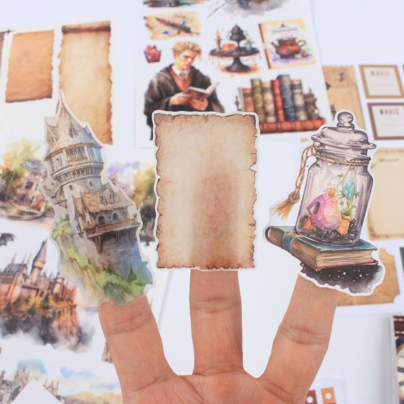 Dwpetzo The Secrets of Wizards Sticker Book for Journaling Collage, 20 Sheets Precut Transparent PET Washi Matte Paper Materials Stickers for Scrapbooking, Junk Journal Supplies, Planner - Image 4