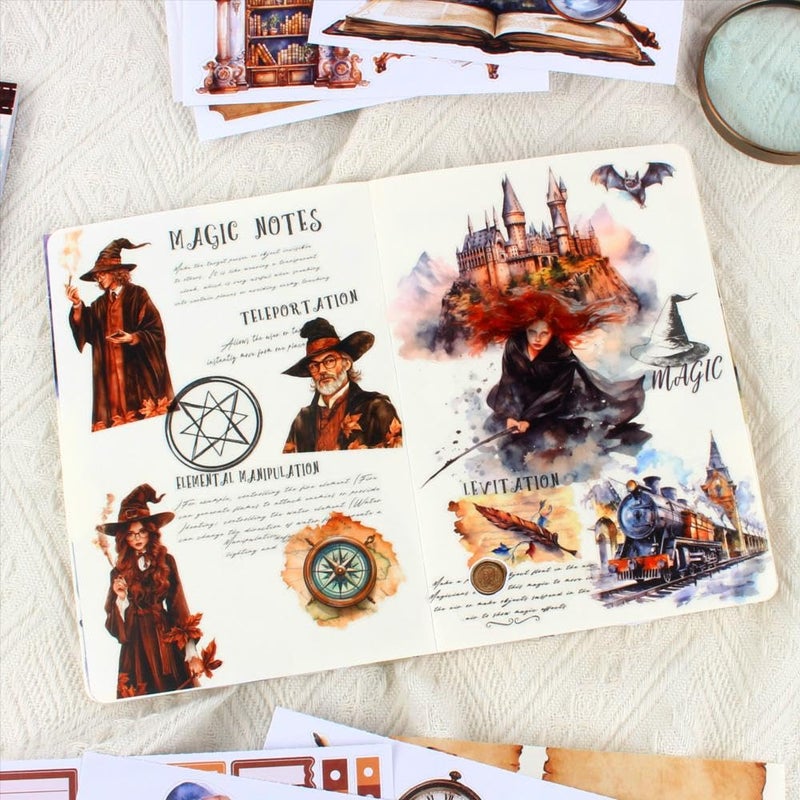Dwpetzo The Secrets of Wizards Sticker Book for Journaling Collage, 20 Sheets Precut Transparent PET Washi Matte Paper Materials Stickers for Scrapbooking, Junk Journal Supplies, Planner - Image 5