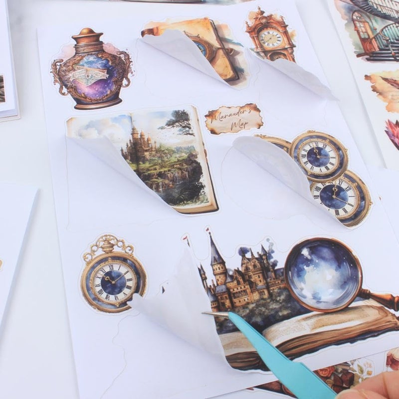 Dwpetzo The Secrets of Wizards Sticker Book for Journaling Collage, 20 Sheets Precut Transparent PET Washi Matte Paper Materials Stickers for Scrapbooking, Junk Journal Supplies, Planner - Image 3