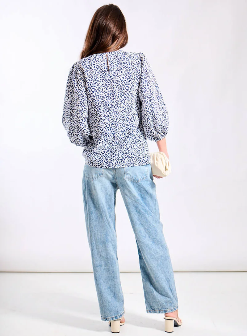 Needs No Label  Blue Animal Puff Sleeve Blouse for Women | Best Price UAE