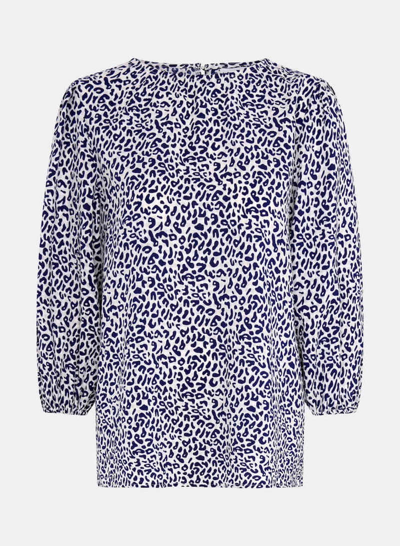 Needs No Label  Blue Animal Puff Sleeve Blouse for Women | Best Price UAE
