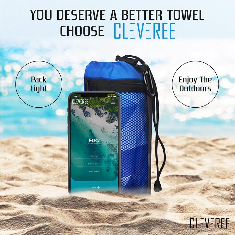 CLEVEREE Beach and Gym Towel for Men Women - Microfiber Pool Swimming Towel - Fast-Drying With Carry Bag - Large 150x90 cm and 50x25 cm (Royal Blue) - Image 2