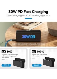 TELESIN TELESIN Osmo Action 3/4/5 Pro Battery Charger for DJI Action 5 Pro Triple Slot PD 30W Fast Charging Case with Type-C Cord Batteries Case Fully Compatible with DJI Osmo Action 3/4/5 Pro Extreme Battery  - Image 2