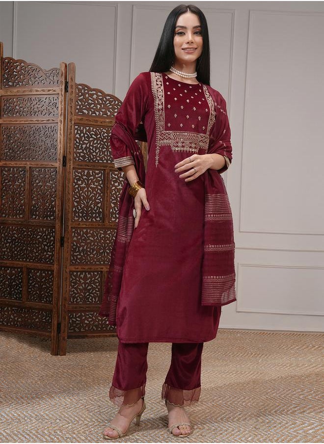 Vishudh - Women Red Embroidered Kurta Set by Styli - Image 1
