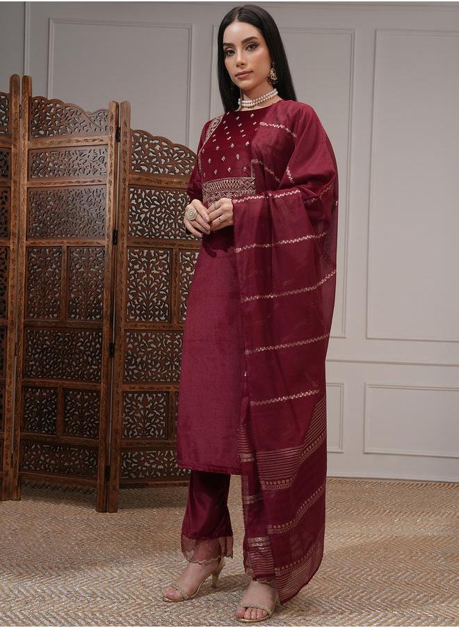 Vishudh - Women Red Embroidered Kurta Set by Styli - Image 1