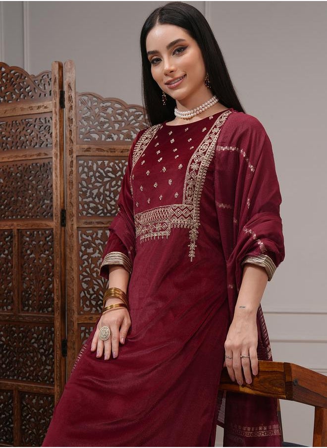 Vishudh - Women Red Embroidered Kurta Set by Styli - Image 1