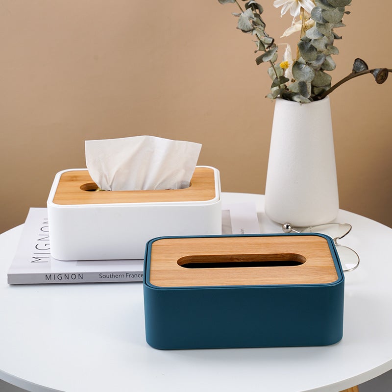 Multifunctional Wooden Desktop Tissue Box for Home Living Room Plastic Remote Control Storage Box Simple Tissue Box Logo(Plastic Cover Storage Tissue Box Blue) - Image 4