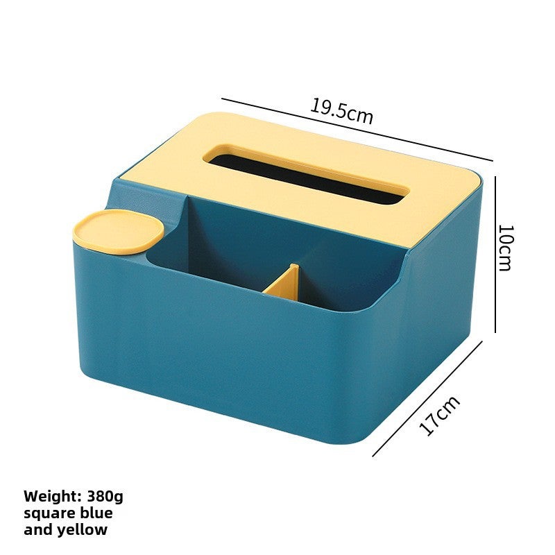 Multifunctional Wooden Desktop Tissue Box for Home Living Room Plastic Remote Control Storage Box Simple Tissue Box Logo(Plastic Cover Storage Tissue Box Blue) - Image 1