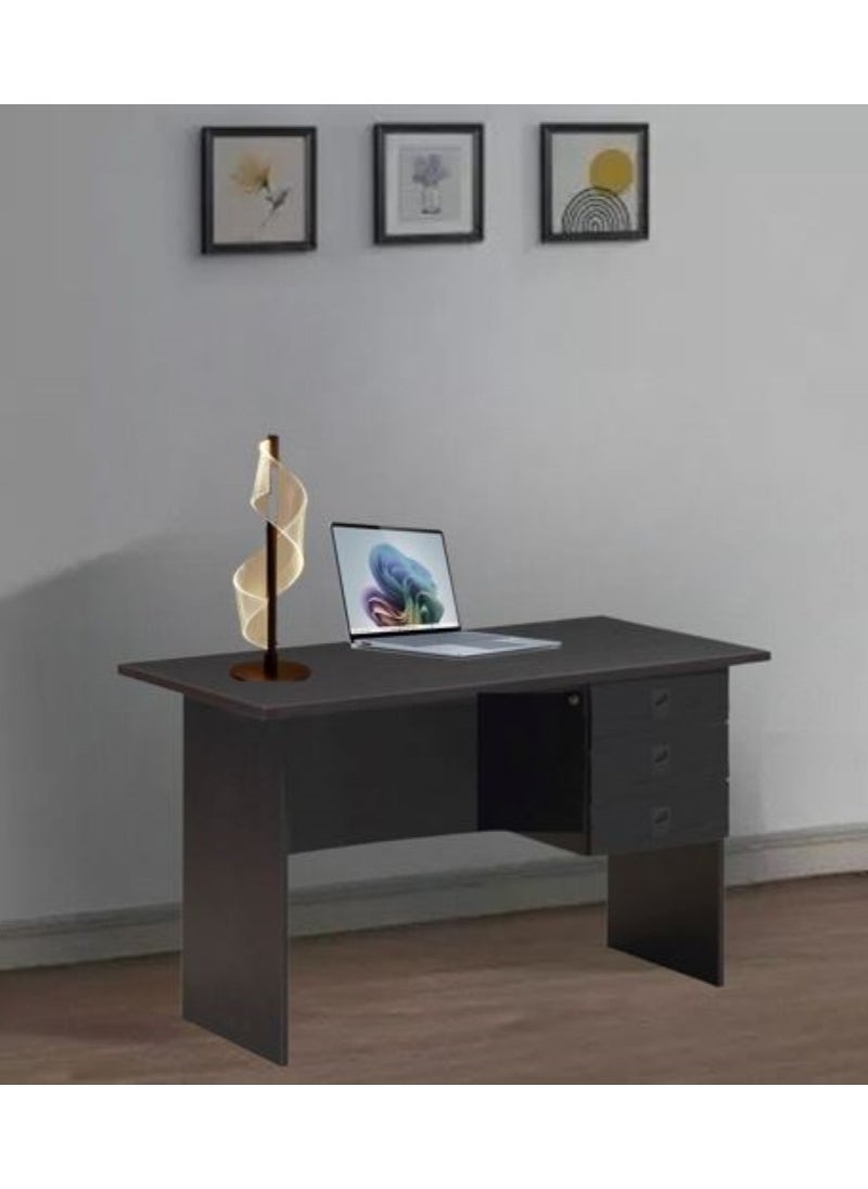 AL WADI FURNITURE Compact 3 Drawer Top Lockable Wooden Office Desk Office Table Computer Table, Dark Oak - 115L x 55W x 75H cm  - Image 1