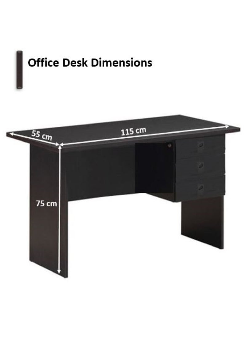 AL WADI FURNITURE Compact 3 Drawer Top Lockable Wooden Office Desk Office Table Computer Table, Dark Oak - 115L x 55W x 75H cm  - Image 2