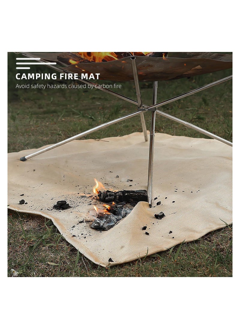 Generic - Portable Fire Pit, Stainless Steel Removable Firewood Stove for Outside Patio Outdoor Backyard Garden Bonfire Stove (Fire Pit with Fire Mat) - Image 1