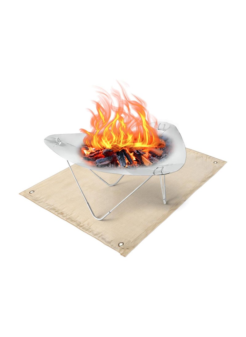 Generic - Portable Fire Pit, Stainless Steel Removable Firewood Stove for Outside Patio Outdoor Backyard Garden Bonfire Stove (Fire Pit with Fire Mat) - Image 1