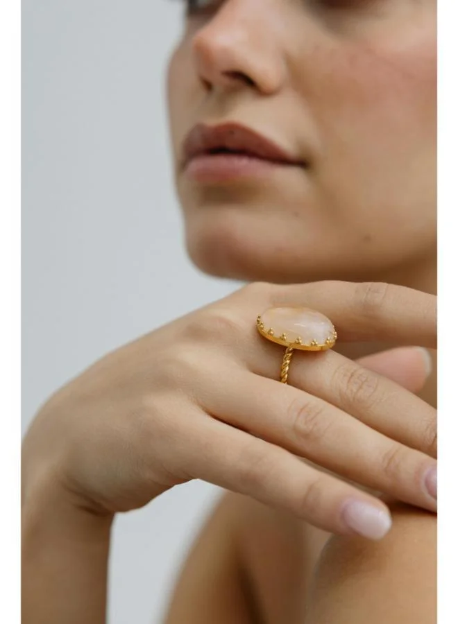 جواندلينا Silver Yellow Gold Plated Ring with Semi Precious Stone
