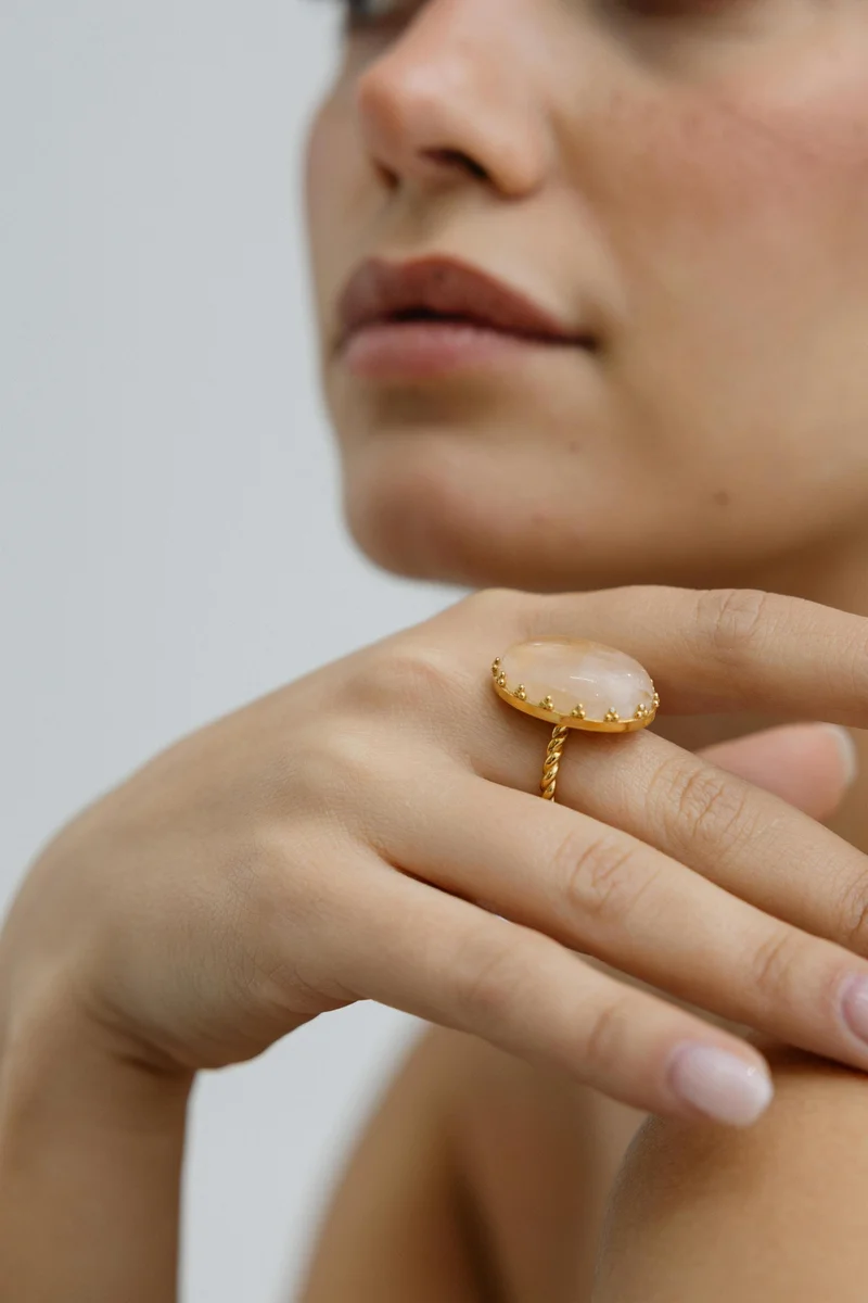 Guendalina Silver Yellow Gold Plated Ring with Semi Precious Stone