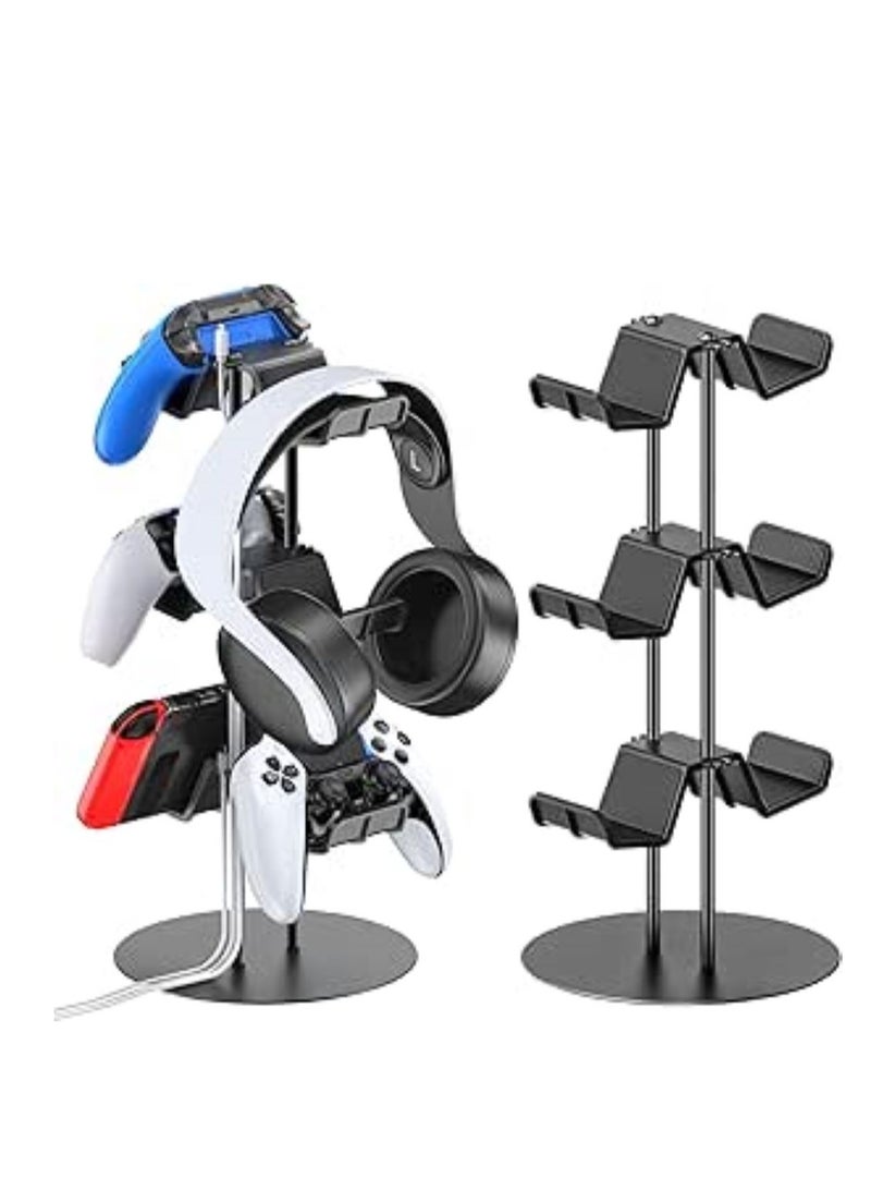 Controller Stand 3 Tiers with Cable Organizer for Desk, Universal Controller Display Stand Compatible with Xbox PS5 PS4 Nintendo Switch, Headset Holder & Desk Mounts for 6 Packs Controller - Image 1