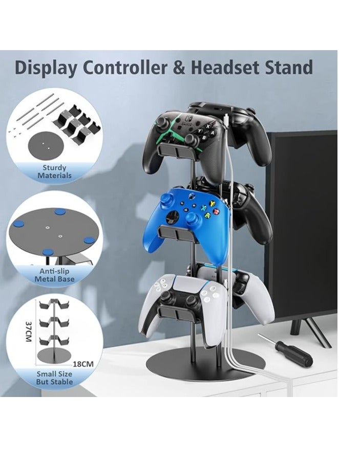 Controller Stand 3 Tiers with Cable Organizer for Desk, Universal Controller Display Stand Compatible with Xbox PS5 PS4 Nintendo Switch, Headset Holder & Desk Mounts for 6 Packs Controller - Image 2