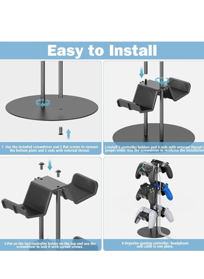 Controller Stand 3 Tiers with Cable Organizer for Desk, Universal Controller Display Stand Compatible with Xbox PS5 PS4 Nintendo Switch, Headset Holder & Desk Mounts for 6 Packs Controller - Image 3
