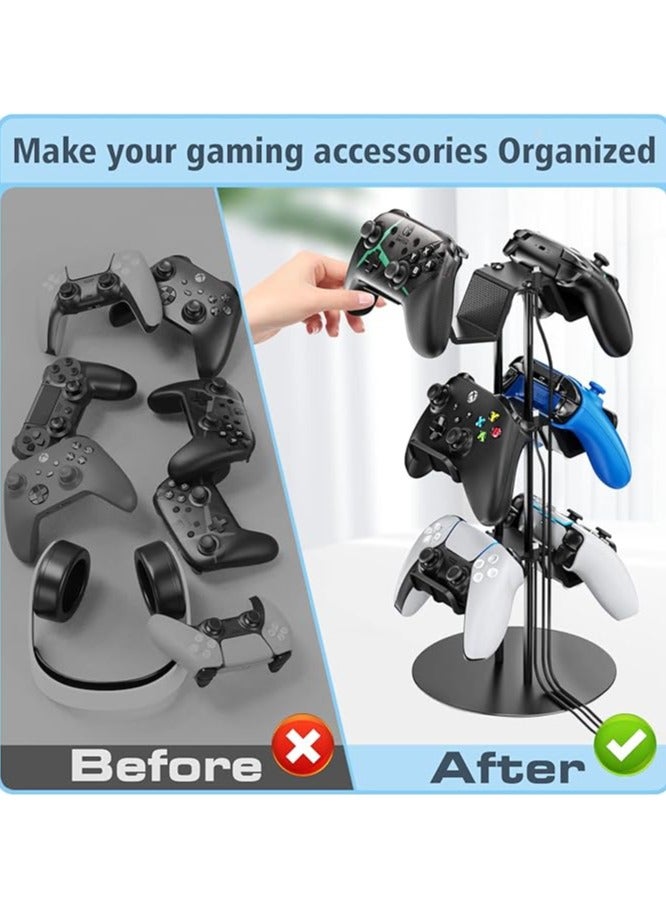 Controller Stand 3 Tiers with Cable Organizer for Desk, Universal Controller Display Stand Compatible with Xbox PS5 PS4 Nintendo Switch, Headset Holder & Desk Mounts for 6 Packs Controller - Image 4