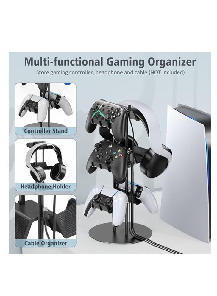 Controller Stand 3 Tiers with Cable Organizer for Desk, Universal Controller Display Stand Compatible with Xbox PS5 PS4 Nintendo Switch, Headset Holder & Desk Mounts for 6 Packs Controller - Image 5