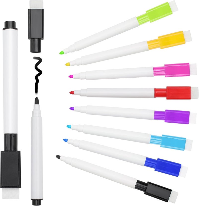 KASTWAVE Colored Whiteboard Pens, 16 Whiteboard Markers Erasable Dry Wipe Pens For Whiteboard Window Pens For Glass Washable Whiteboard Pens With Eraser For Kids And Adults (11.3 - Image 1