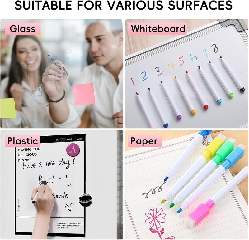 KASTWAVE Colored Whiteboard Pens, 16 Whiteboard Markers Erasable Dry Wipe Pens For Whiteboard Window Pens For Glass Washable Whiteboard Pens With Eraser For Kids And Adults (11.3 - Image 2