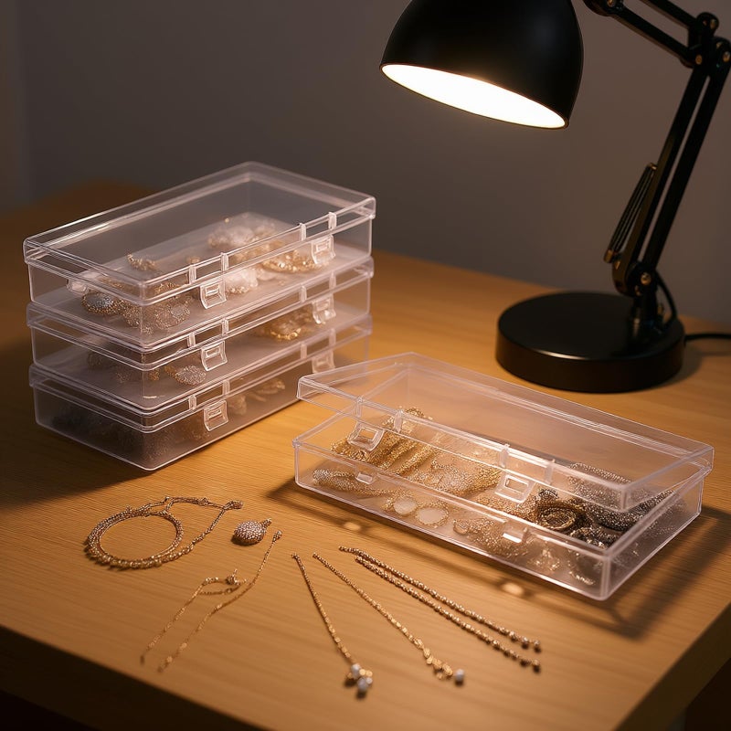 Thintinick 4 Pack Rectangular Clear Plastic Storage Containers Box with Hinged Lid for Beads and Other Small Craft Items (6.1 x 3.3 x 1.18 inch) - Image 3