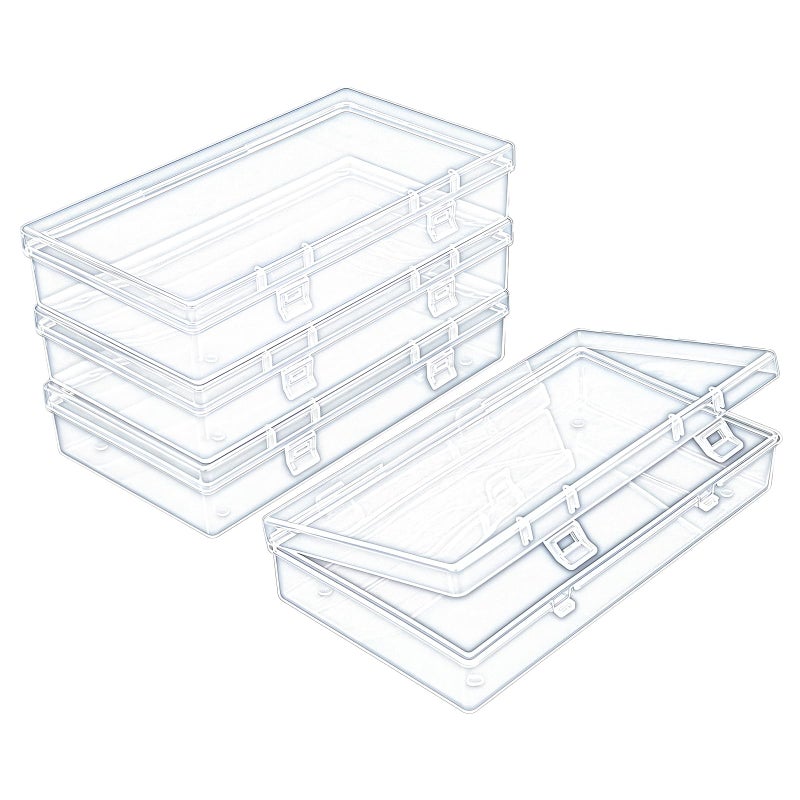 Thintinick 4 Pack Rectangular Clear Plastic Storage Containers Box with Hinged Lid for Beads and Other Small Craft Items (6.1 x 3.3 x 1.18 inch) - Image 1