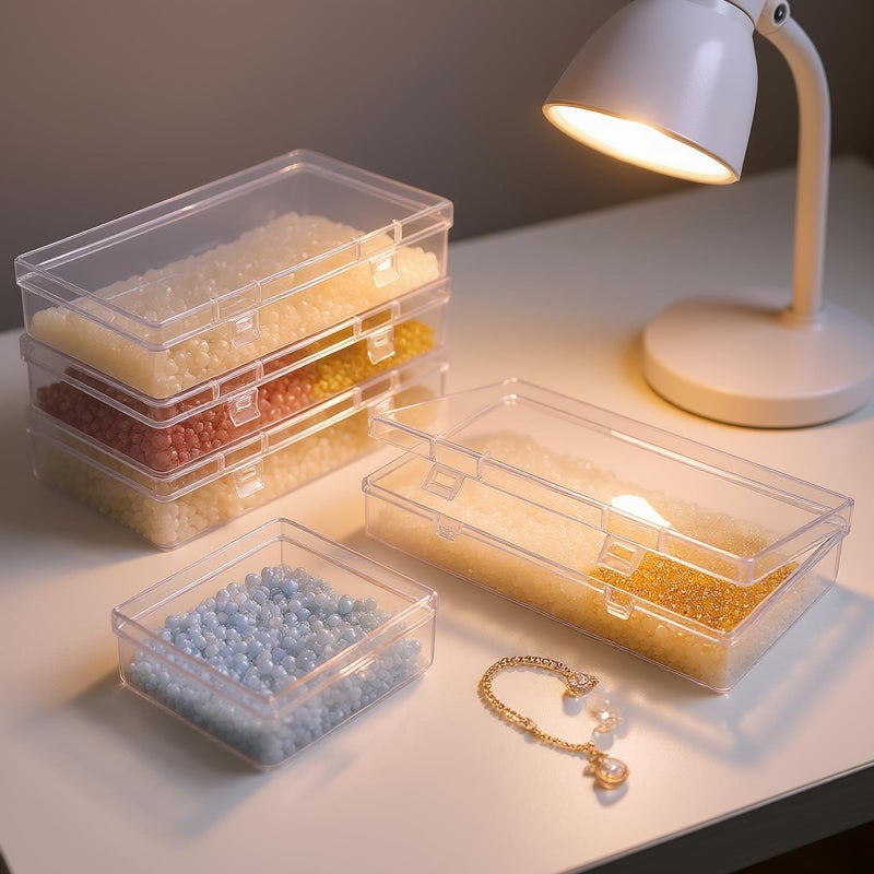 Thintinick 4 Pack Rectangular Clear Plastic Storage Containers Box with Hinged Lid for Beads and Other Small Craft Items (6.1 x 3.3 x 1.18 inch) - Image 4