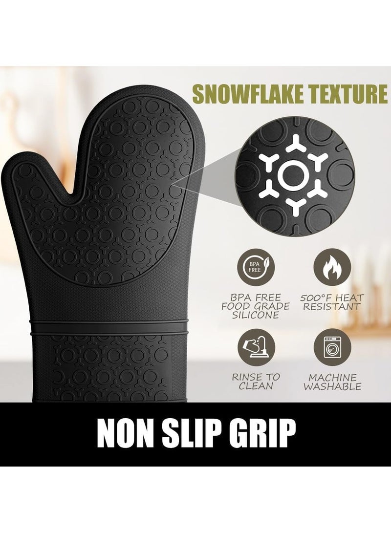 Relex Extra Long Oven Mitts and Pot Holders Sets, Oven Mitts and Hot Pads Sets, Heat Resistant Silicone Oven Mittens with Mini Oven Gloves and Hot Pads Potholders for Cooking Baking (Black)  - Image 3