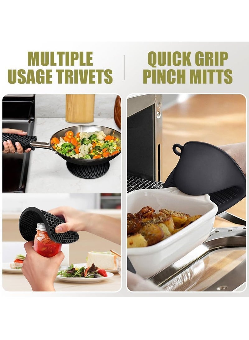 Relex Extra Long Oven Mitts and Pot Holders Sets, Oven Mitts and Hot Pads Sets, Heat Resistant Silicone Oven Mittens with Mini Oven Gloves and Hot Pads Potholders for Cooking Baking (Black)  - Image 5