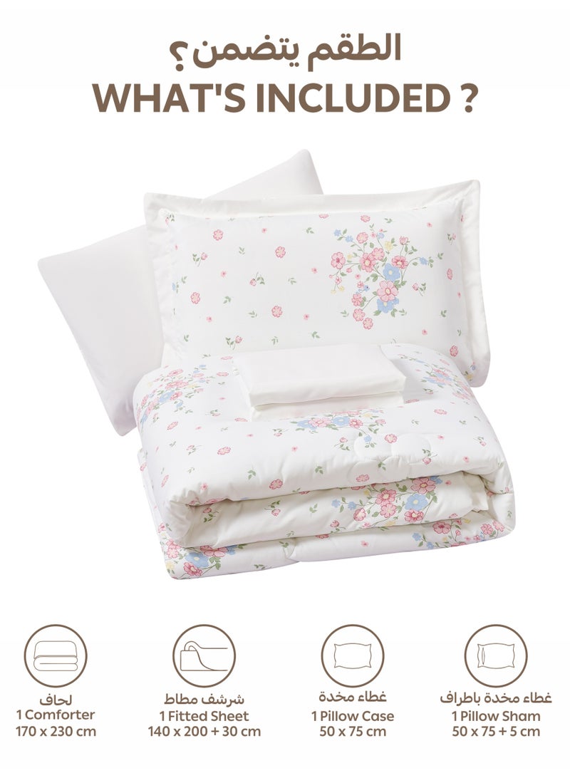 Doona Bedding Comforter Set, Fits 140x200 cm Single Size Bed – 4 Pcs Reversible Printed Design – 350 GSM All-Season Comforter – Premium Brushed Microfiber - Image 3